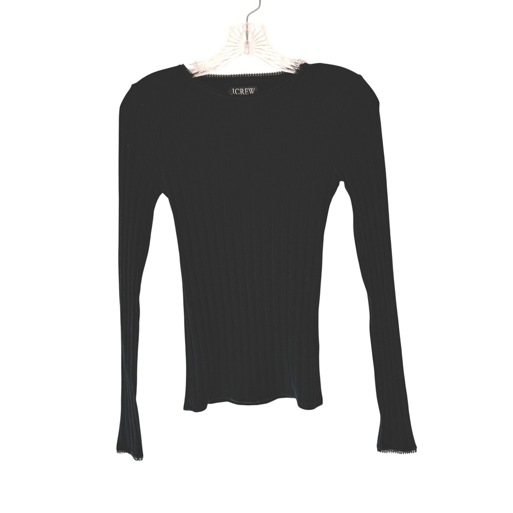 J.Crew Pointelle Long Sleeve T-shirt Women's Black Ribbed Casual Basic XS